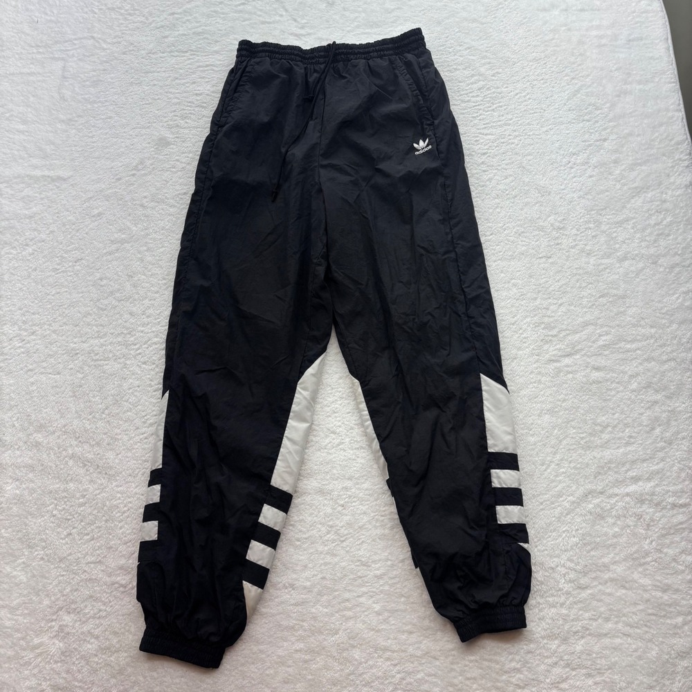 Adidas Originals Black White Colorblock Mesh Lined Nylon Track Pants Small S